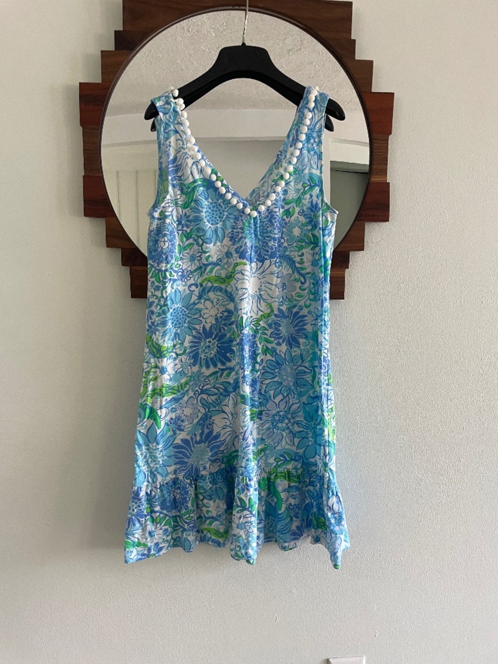 Lilly Pulitzer Floral Pom Pom Trim Dress-SMALL